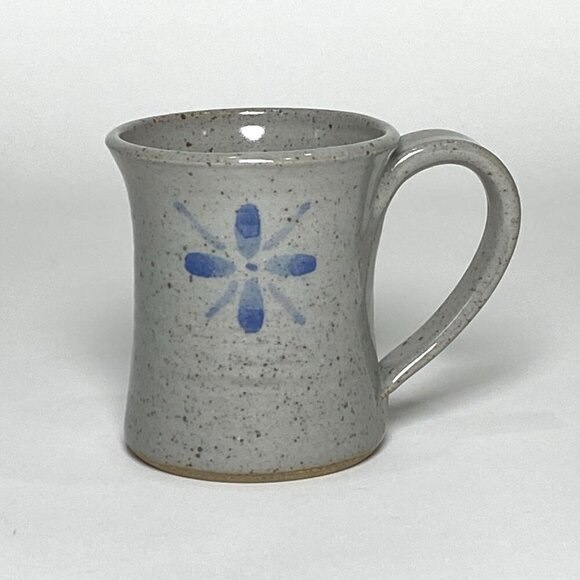Vintage Handmade Gray Stoneware Coffee Tea Mug Blue Flower Artist Signed 1986 - Picture 1 of 7